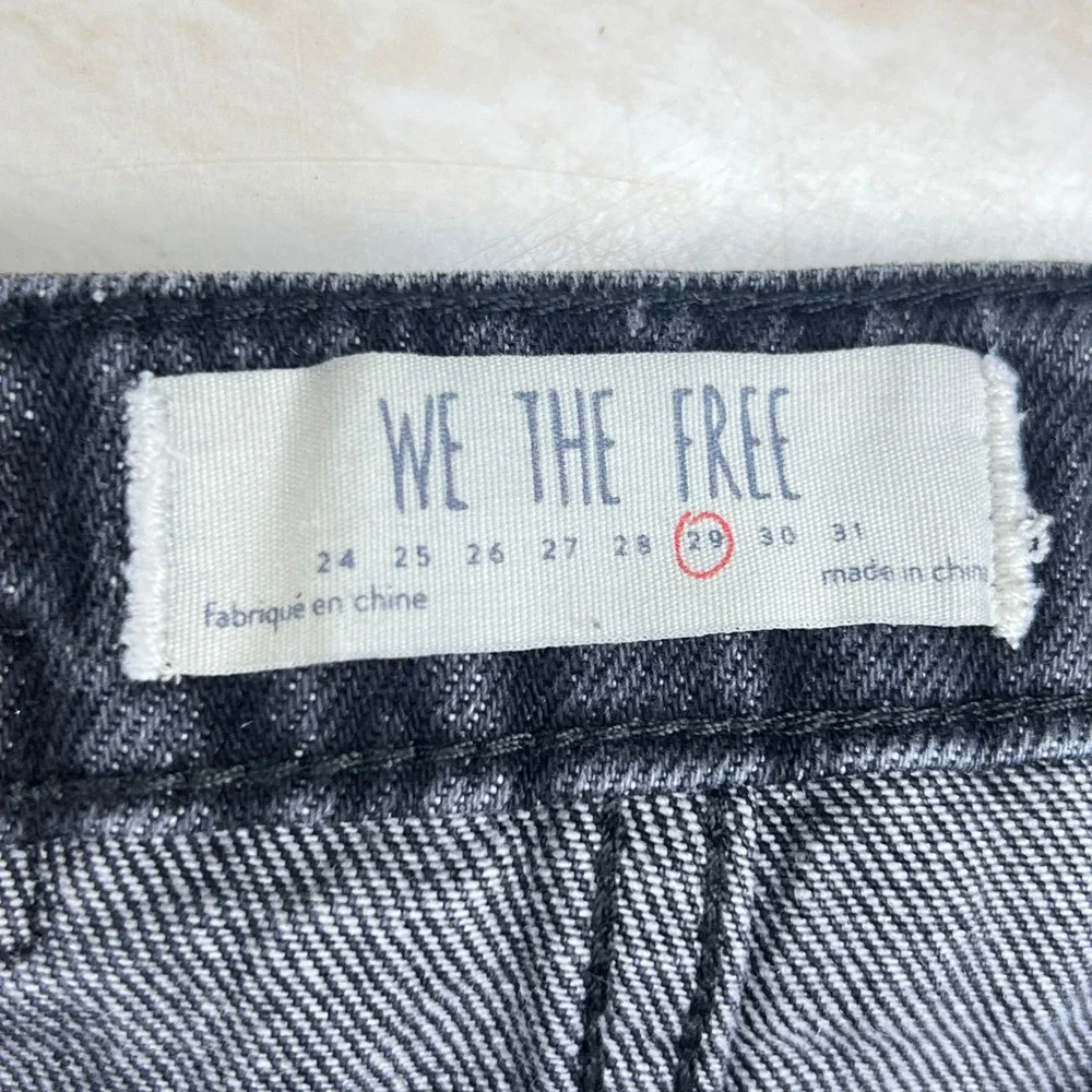 We The Free People Black Denim Mini Skirt Cinch Back Raw Hem Size 29 OB813134